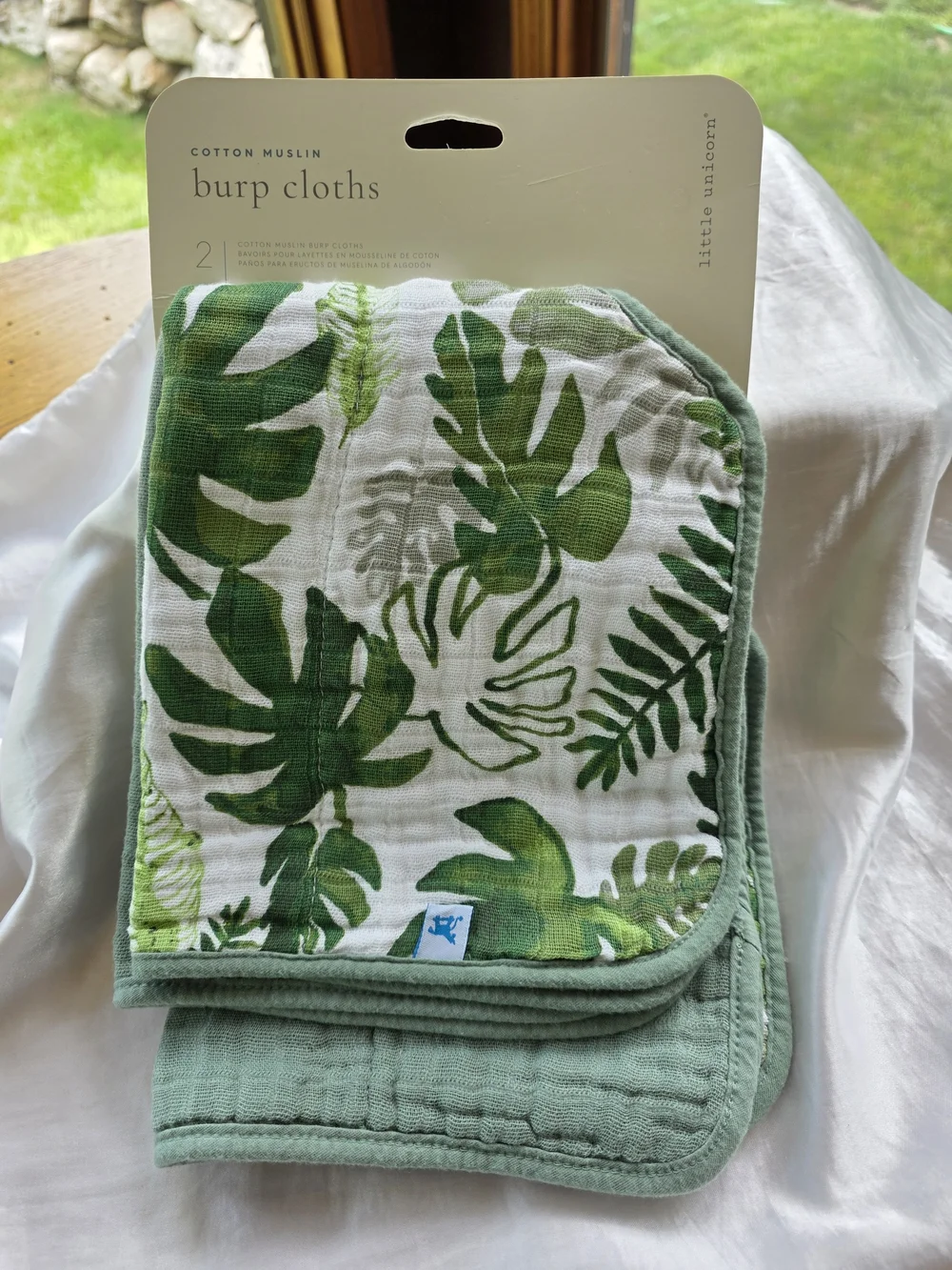 Little Unicorn Cotton Muslin Green Tropical & Sage Backing Large Burp Cloths 2